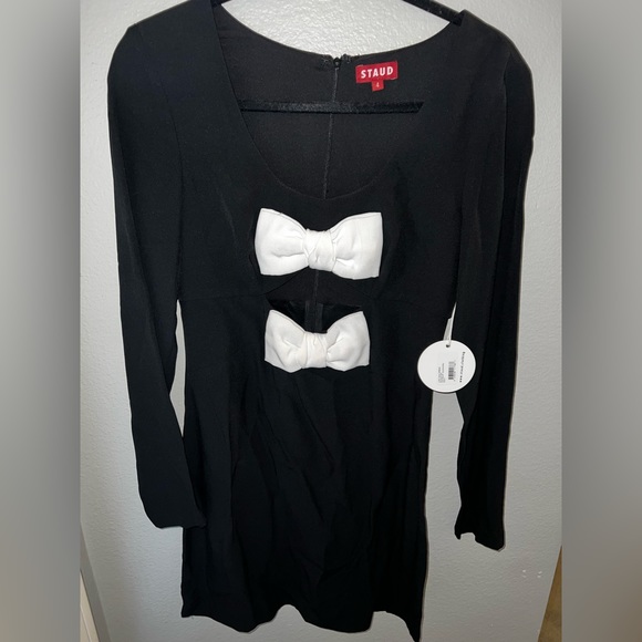 STAUD Dresses & Skirts - Staud long sleeve cut out bow dress-size 4-NWT